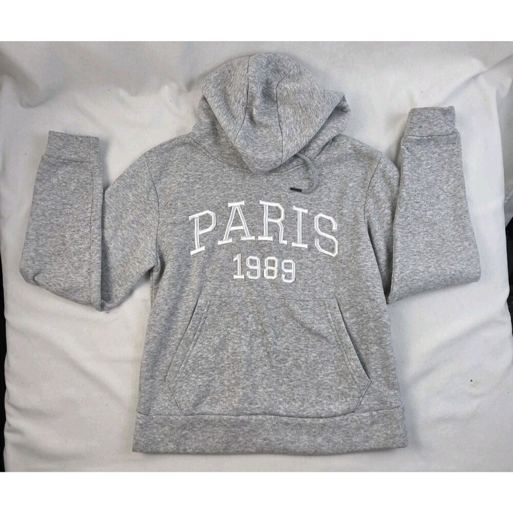 Grey "Paris 1989" Graphic Pullover Hoodie
